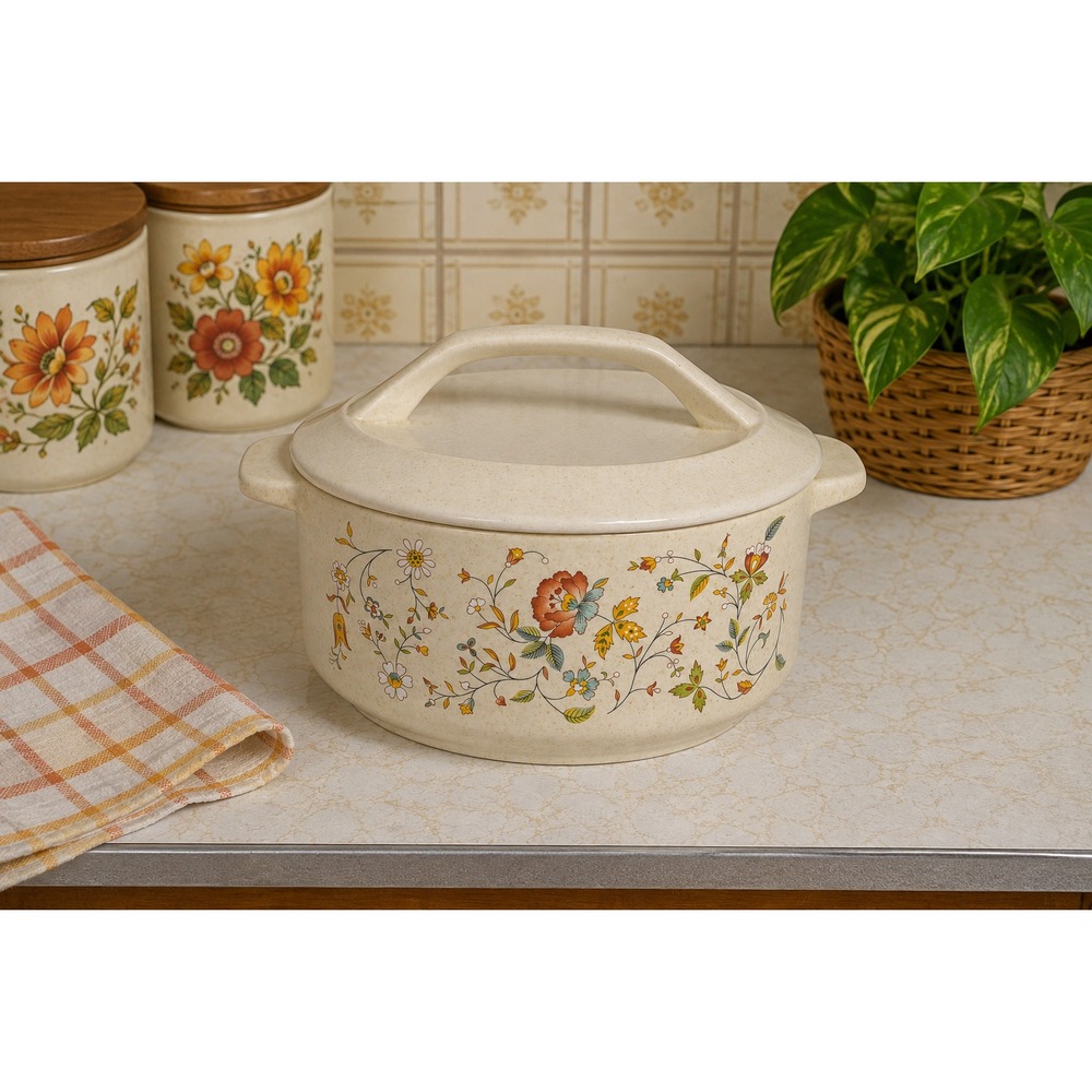 VTG Temper-Ware by Lenox  1.25 Qt Round Covered Casserole, Merriment Floral, USA